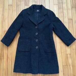 CG Cecil Gee Women's Black Textured Wool Blend Button Front Coat Size 12